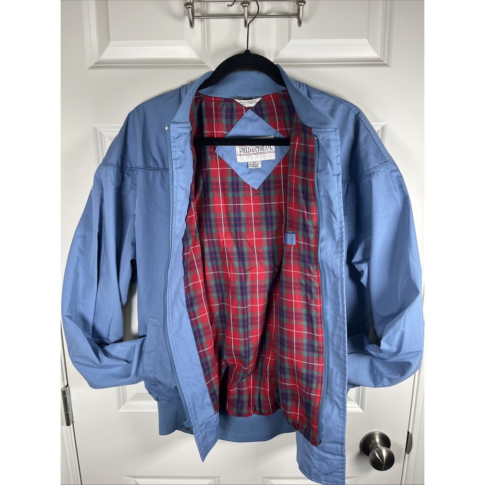 Vintage 80s Field &‎ Stream Mens Jacket Baby Blue Plaid Lining Size LL Classic - Picture 2 of 8
